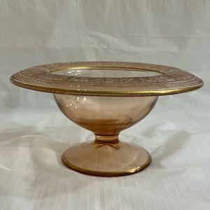 Pink Lily Etched Flowers Mayonnaise Bowl With Gold Trim 7" Across Vintage